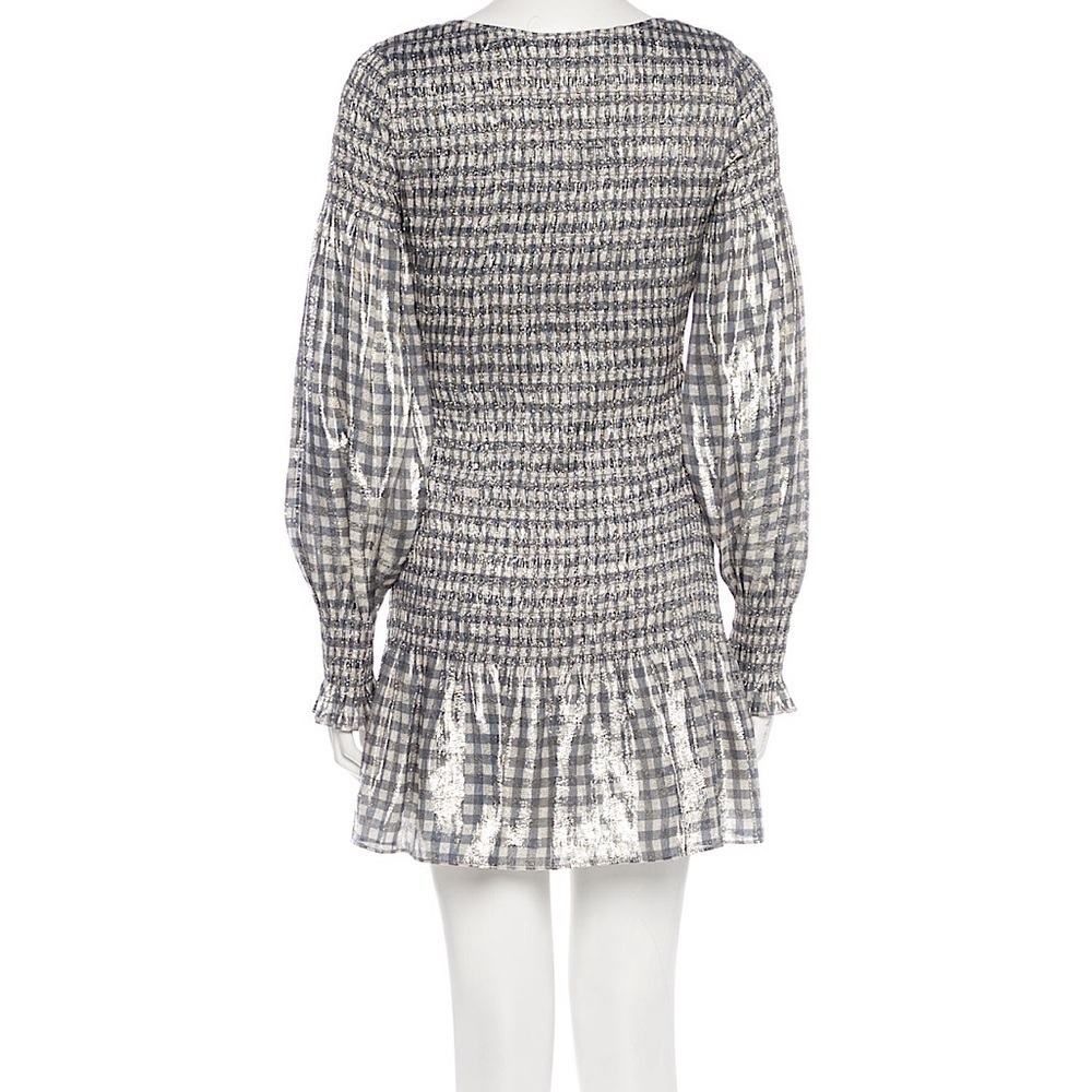 LoveShackFancy gingham silk mini dress black white gold xsmall - Picture 4 of 10